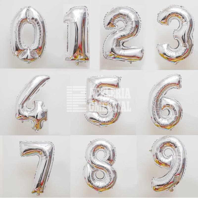 ARTICULOS PARA FIESTA GLOBO METALICO NUMERICO 32" PLATA