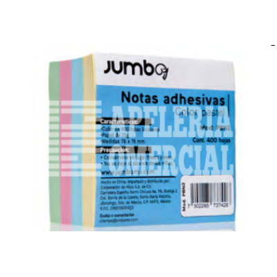 PAPELETAS ADHESIVAS CUBO 76 X 76 MM. PASTEL